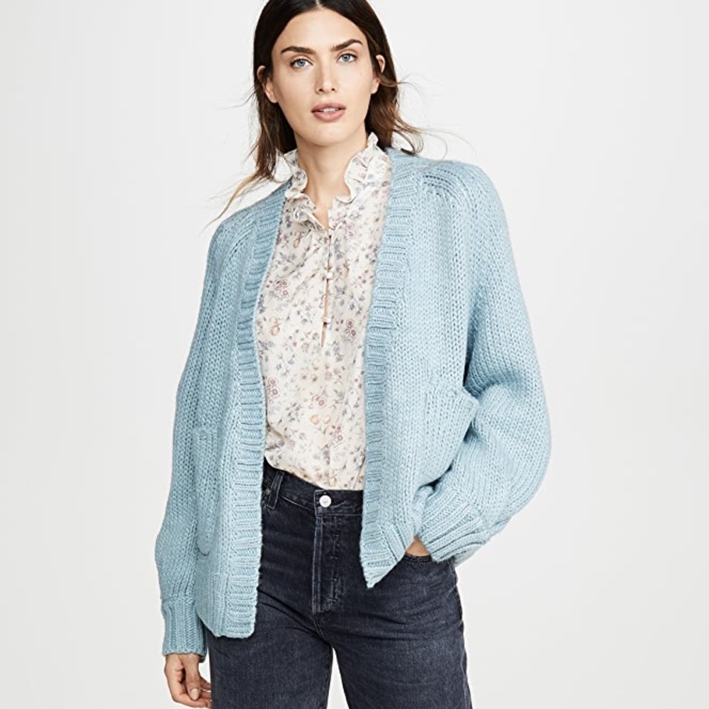 MINKPINK Women’s Evening Knit Chunky Oversized Cardigan in Dusty Blue